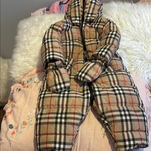 Burberry Beige Plaid Baby Snowsuit